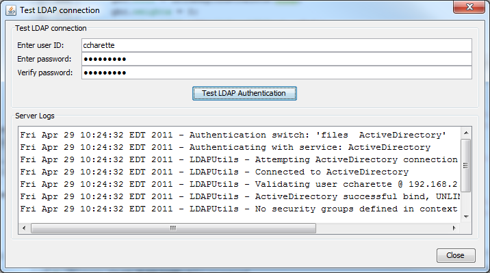 Test LDAP Settings