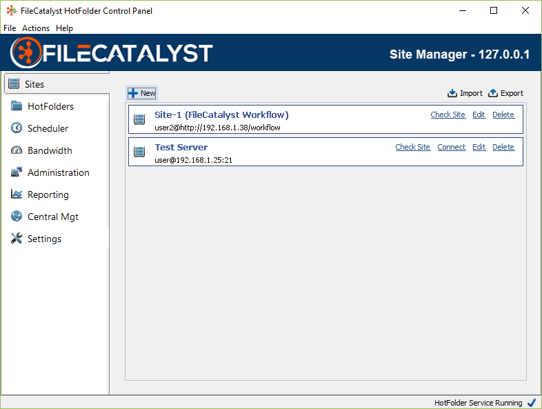 Adding a FileCatalyst Workflow Site